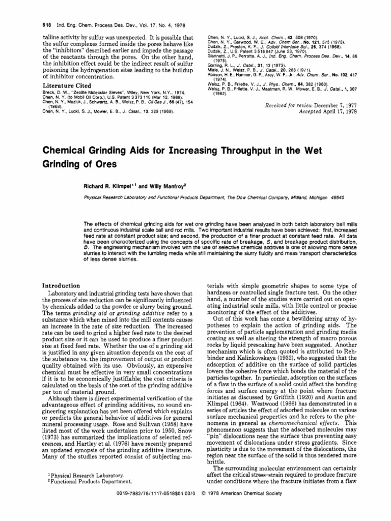1978 Chemical Grinding Aids For Increasing Throughput in The Wet ...