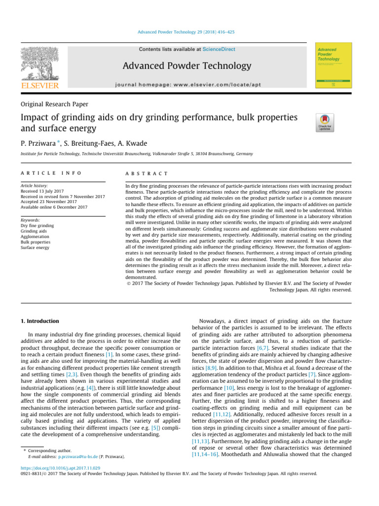 2018 - Impact of Grinding Aids On Dry Grinding Performance, Bulk ...