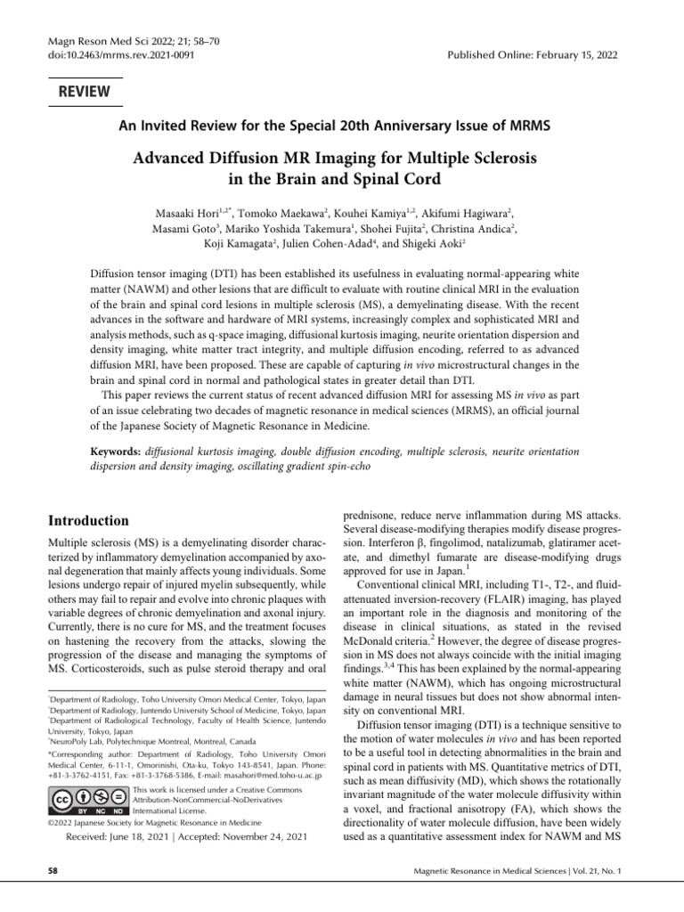 Hori2021 - Advanced Diffusion MR Imaging For Multiple Sclerosis in The ...
