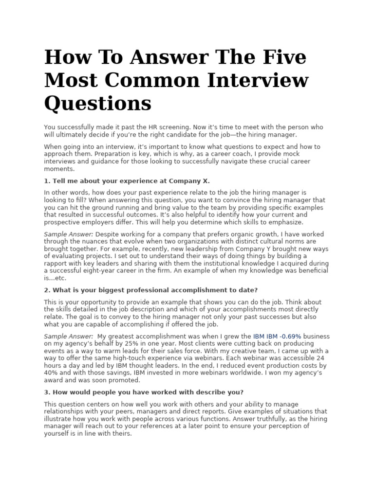 How To Answer The Five Most Common Interview Questions | PDF ...