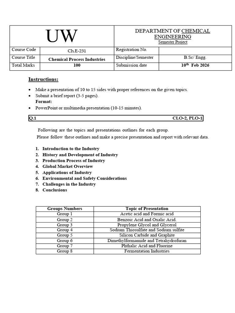 Chemical Process Industries Project Guide | PDF