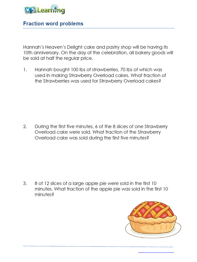 Grade 3 Fraction Word Problems Worksheet | PDF