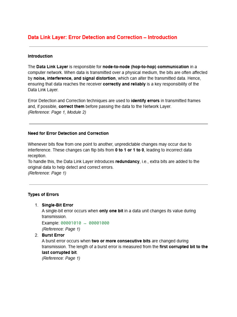 Data Link Layer Error Detection Techniques | PDF | Transmission Control ...