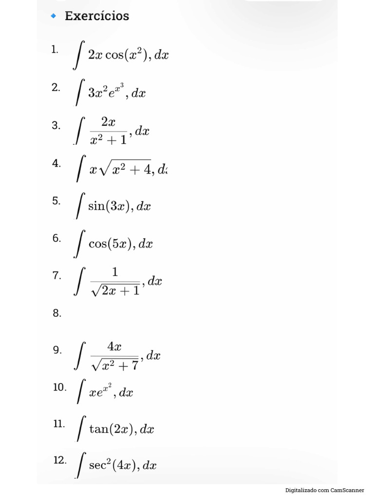 Exercícios Método Da Substituição | PDF