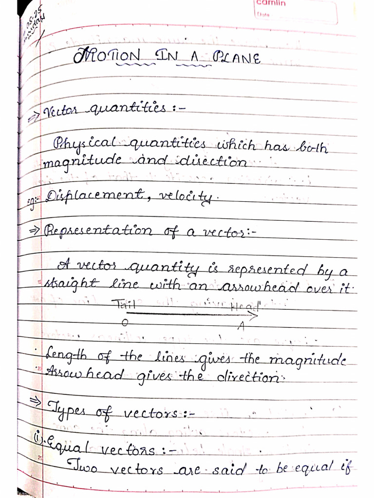 Motion in A Plane Notes | PDF