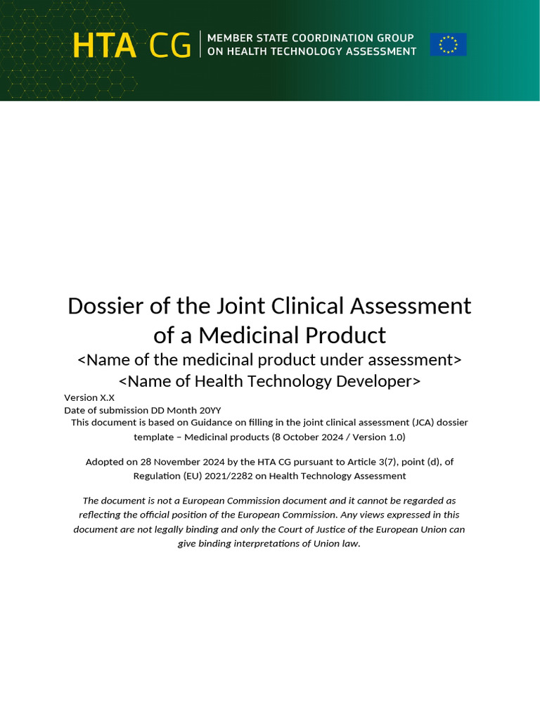 Joint Clinical Assessment Dossier Guide | PDF | Meta Analysis ...