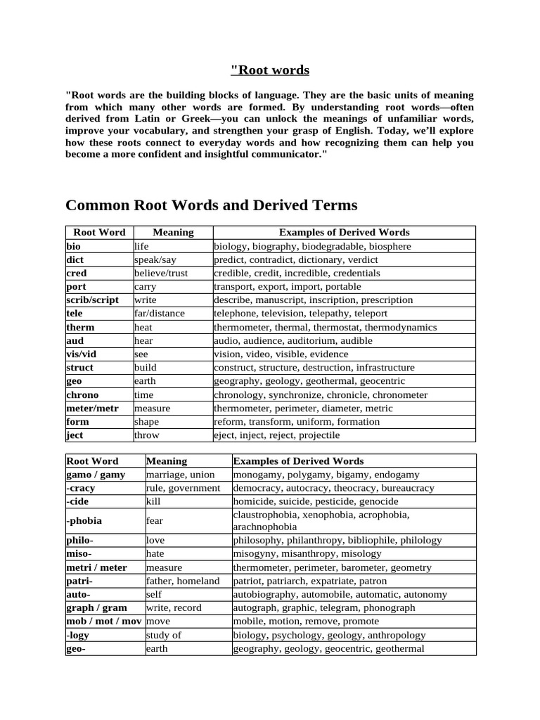 Understanding Root Words in English | PDF