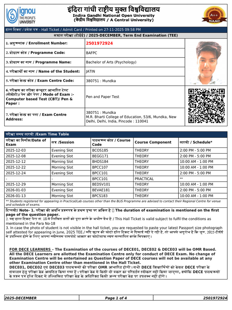 Admit Card 2501972924 | PDF