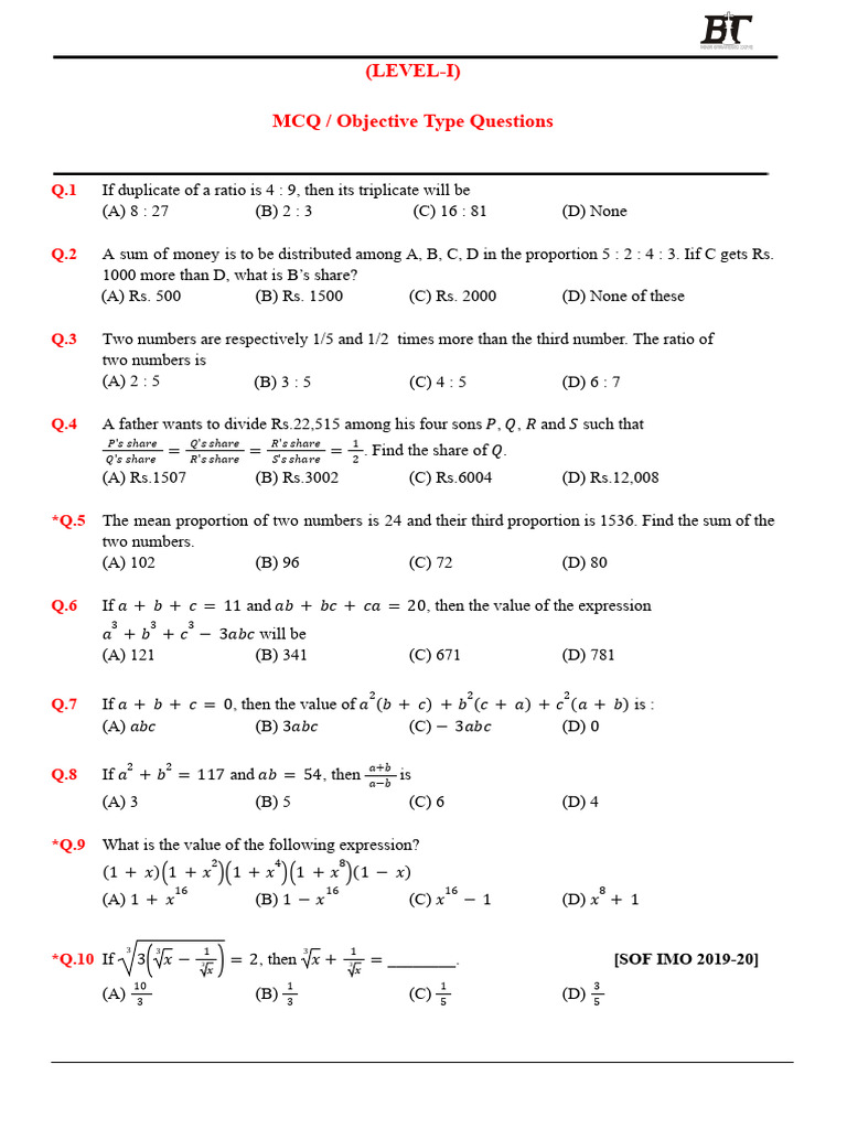 Ratio and Proportion MCQs for Exams | PDF | Ratio | Elementary Mathematics