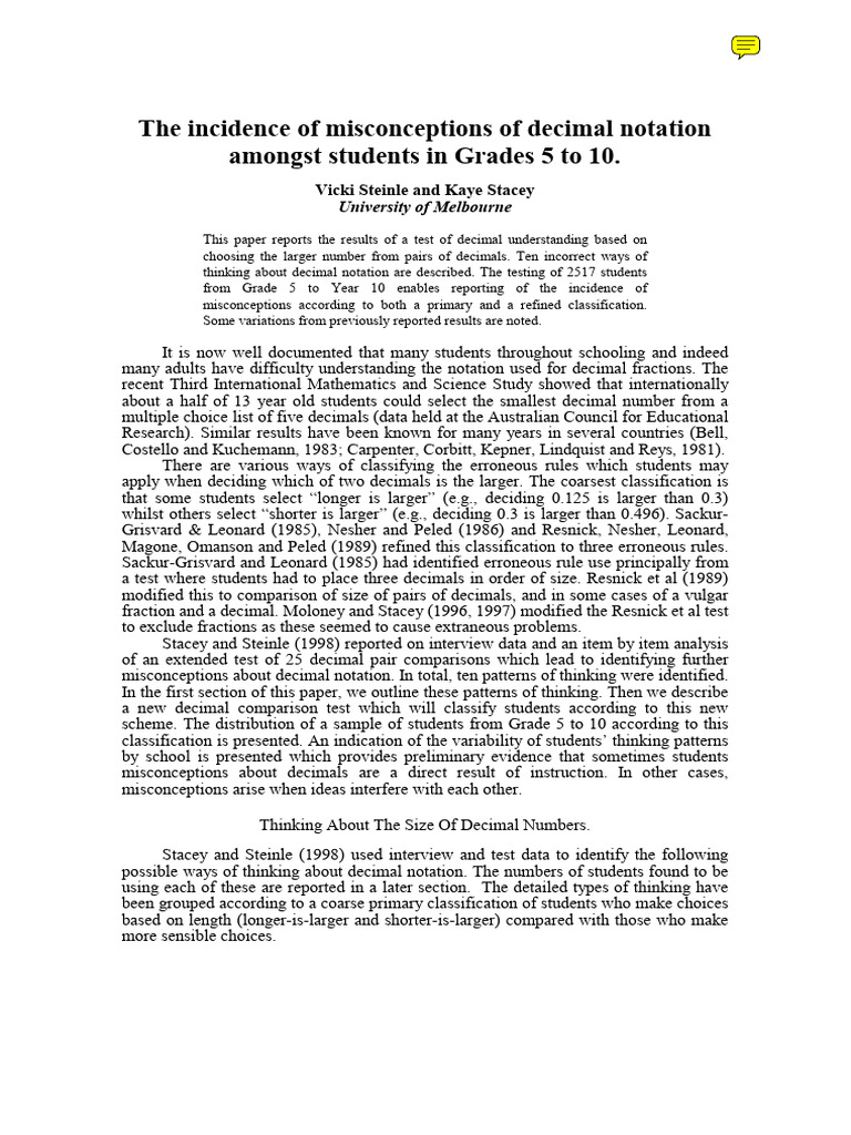 The incidence of misconceptions of decimal notation amongst students in ...