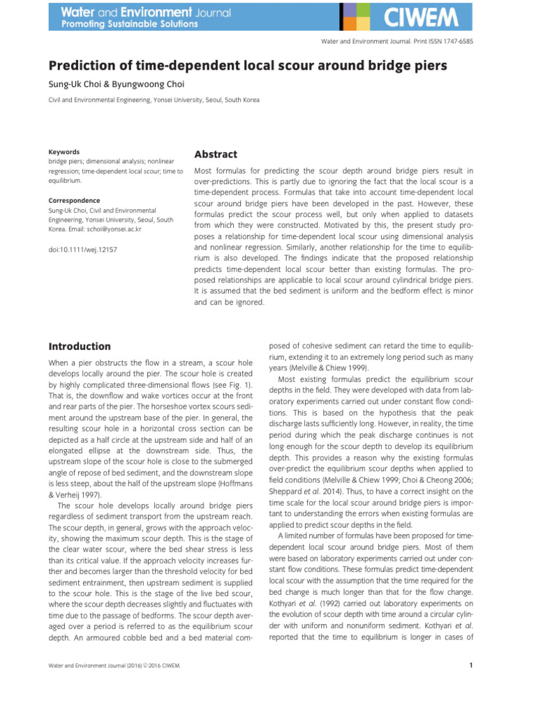 Time-Dependent Scour Around Bridge Piers | PDF | Civil Engineering ...