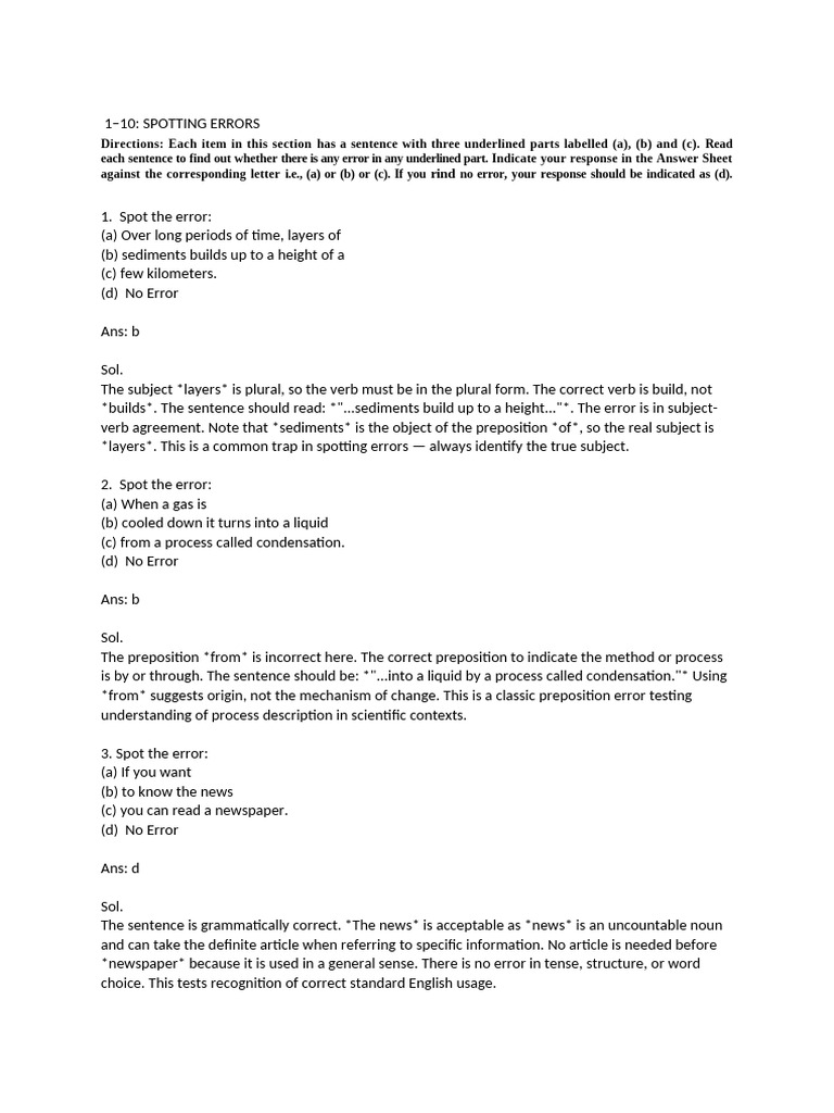 Error Spotting and Vocabulary Exercises | PDF | English Language ...