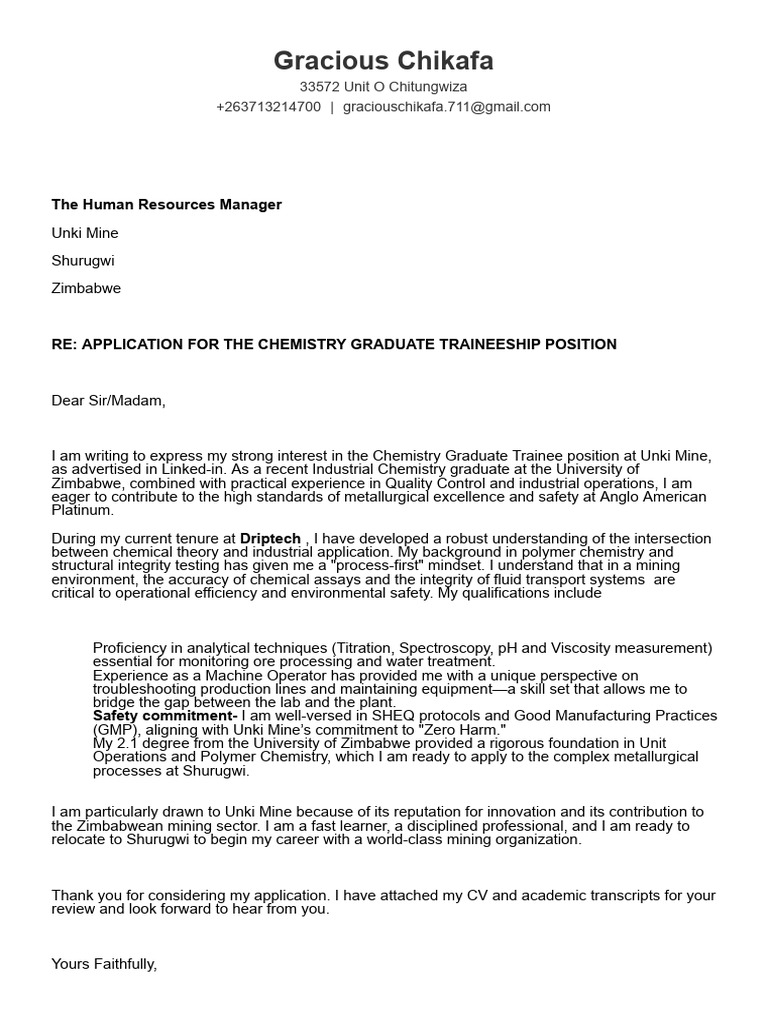 Chemistry Graduate Trainee Application | PDF