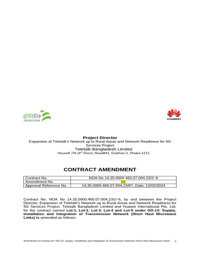 Teletalk 5G Network Contract Amendment | PDF | Legal Documents