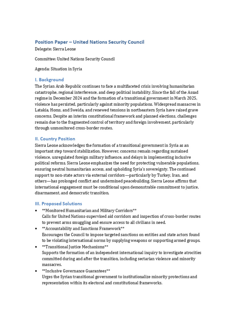 Sierra Leone's Position on Syria Crisis | PDF | Syria | United Nations ...