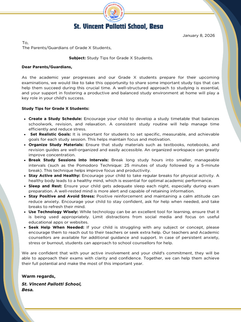 Study Tips Grade X | PDF | Relaxation (Psychology) | Teachers