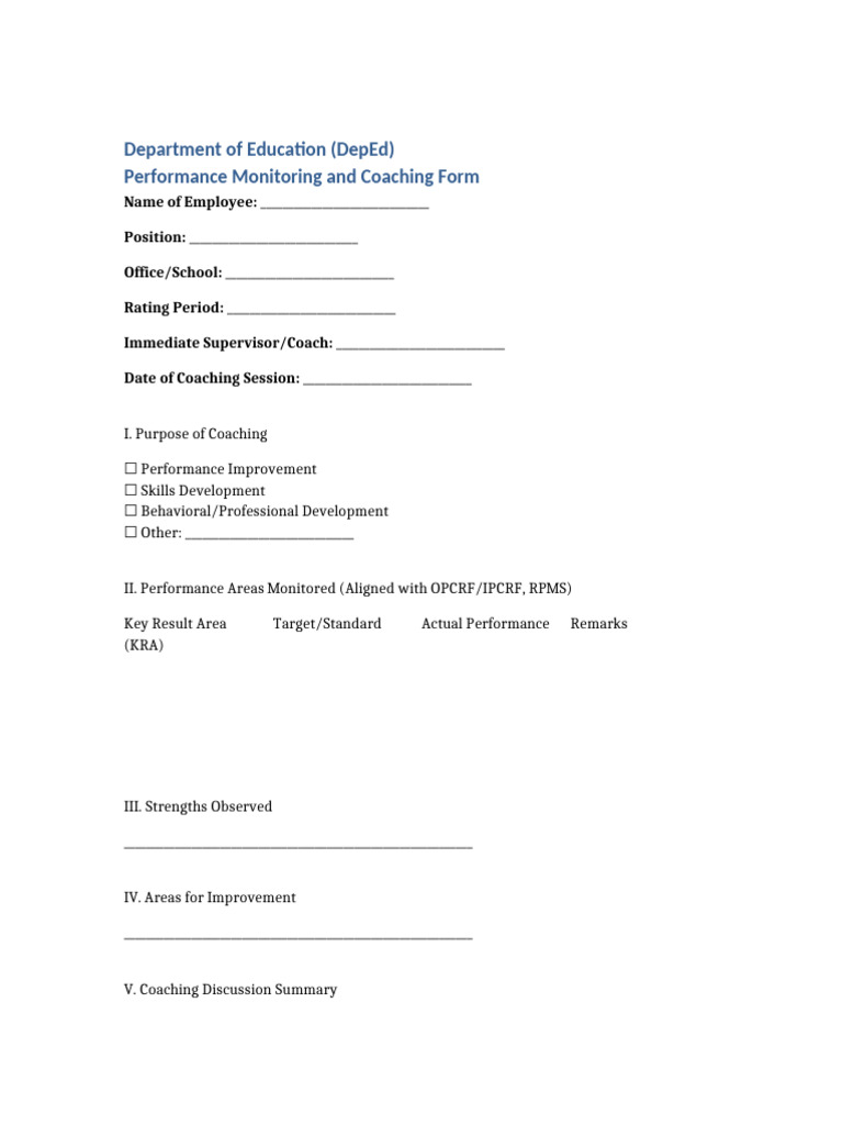 DepEd Performance Monitoring Form | PDF