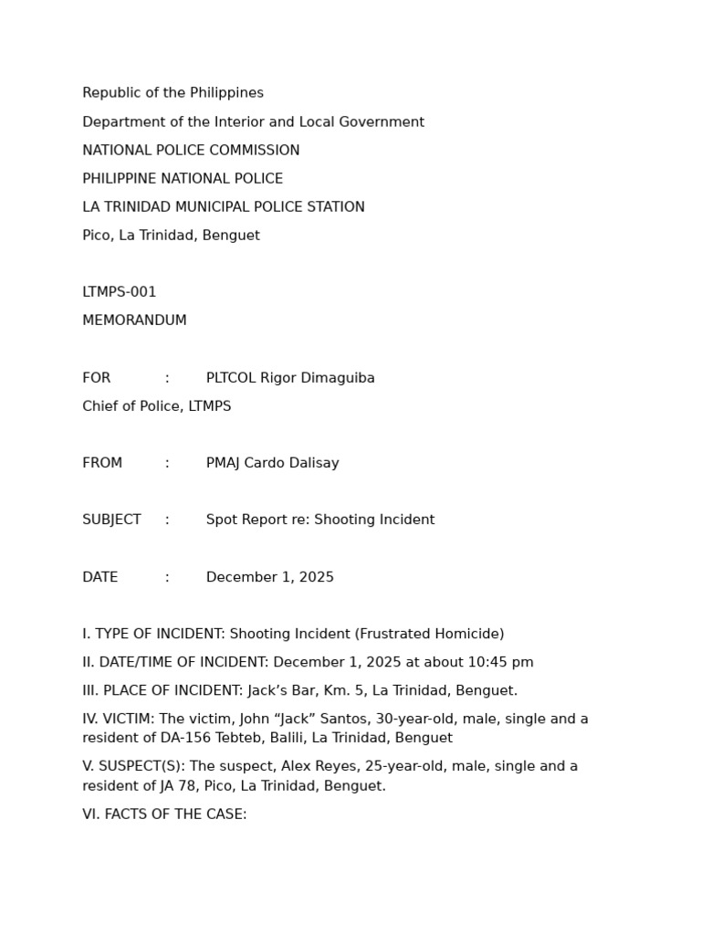 La Trinidad Shooting Incident Report | PDF