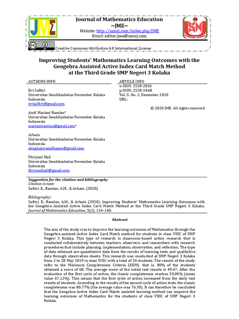 Improving Students' Mathematics Learning Outcomes With The Geogebra ...