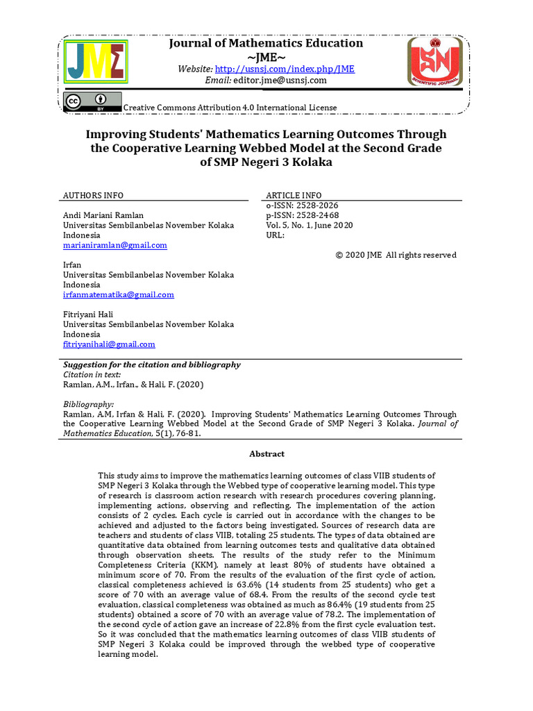 Improving Students' Mathematics Learning Outcomes Through The ...