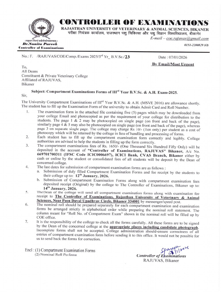 3rd Year UG Compartment Exam Form 2025 - 23 | PDF