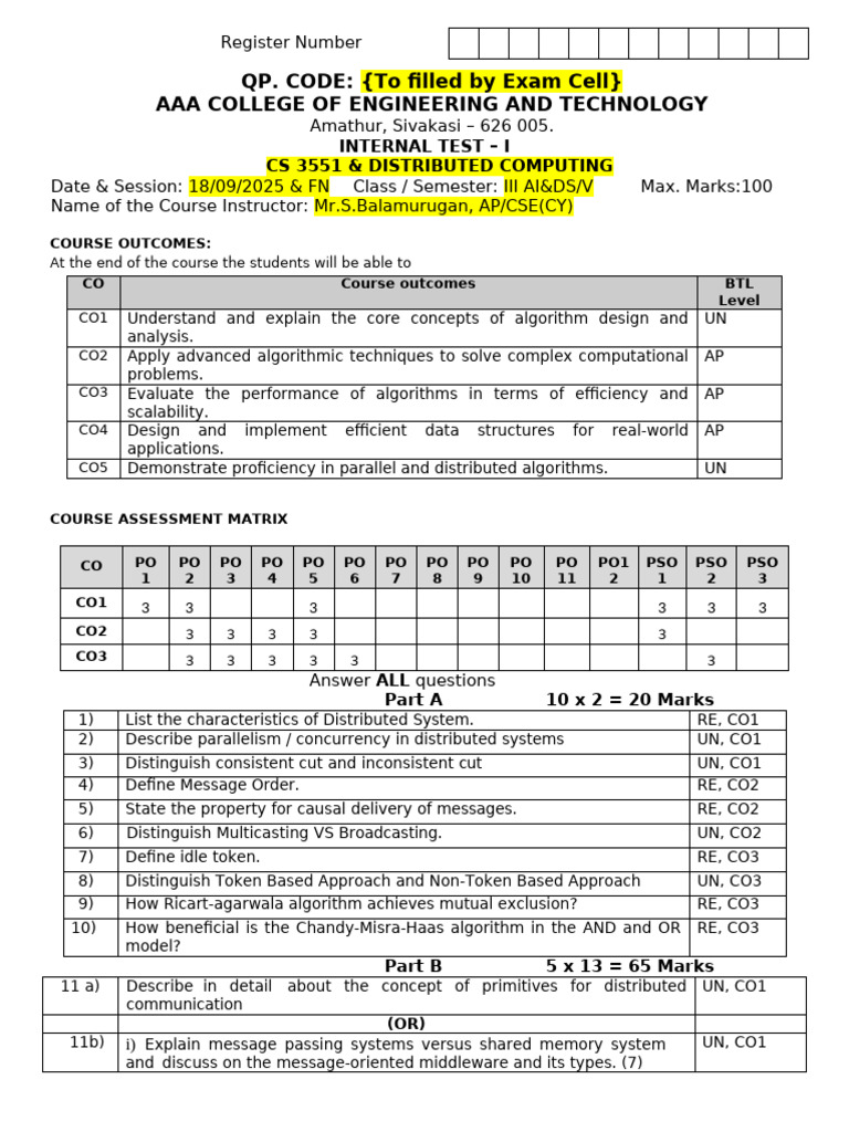 III - AI&DS - CS3551 - Int - Set 2 | PDF | Distributed Computing ...