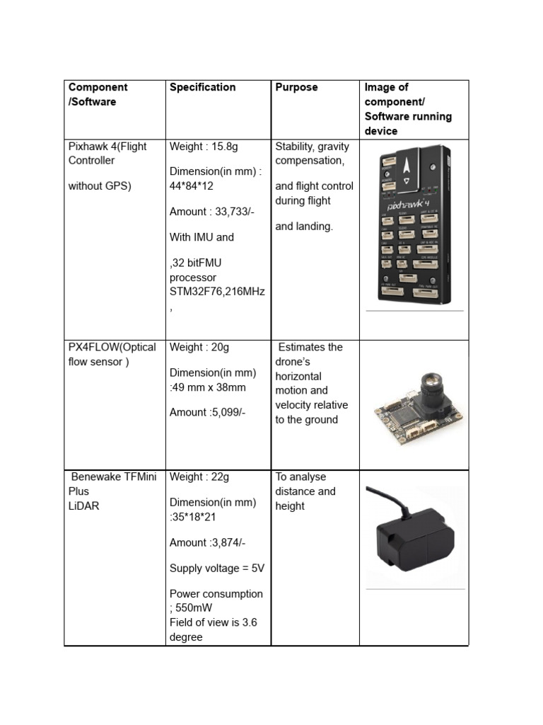 Drone Component Specifications Guide | PDF | Image Resolution | Pixel
