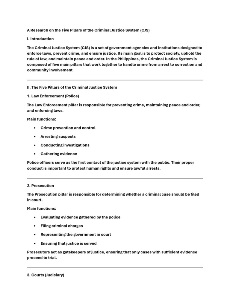 Five Pillars of Criminal Justice System | PDF | Crime & Violence ...