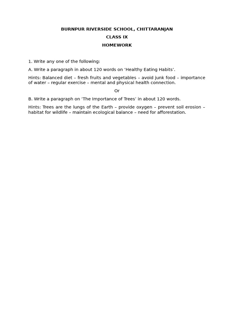 Class IX Homework: Healthy Eating & Trees | PDF