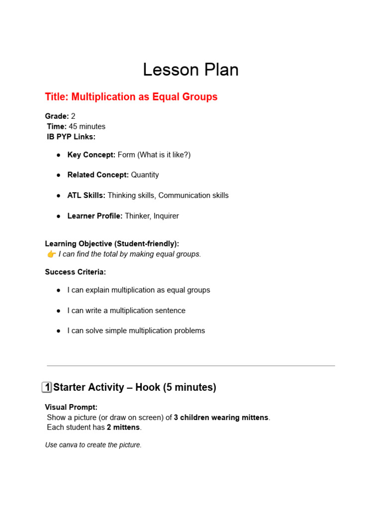 Multiplication Lesson Plan for Grade 2 | PDF | Lesson Plan | Education ...