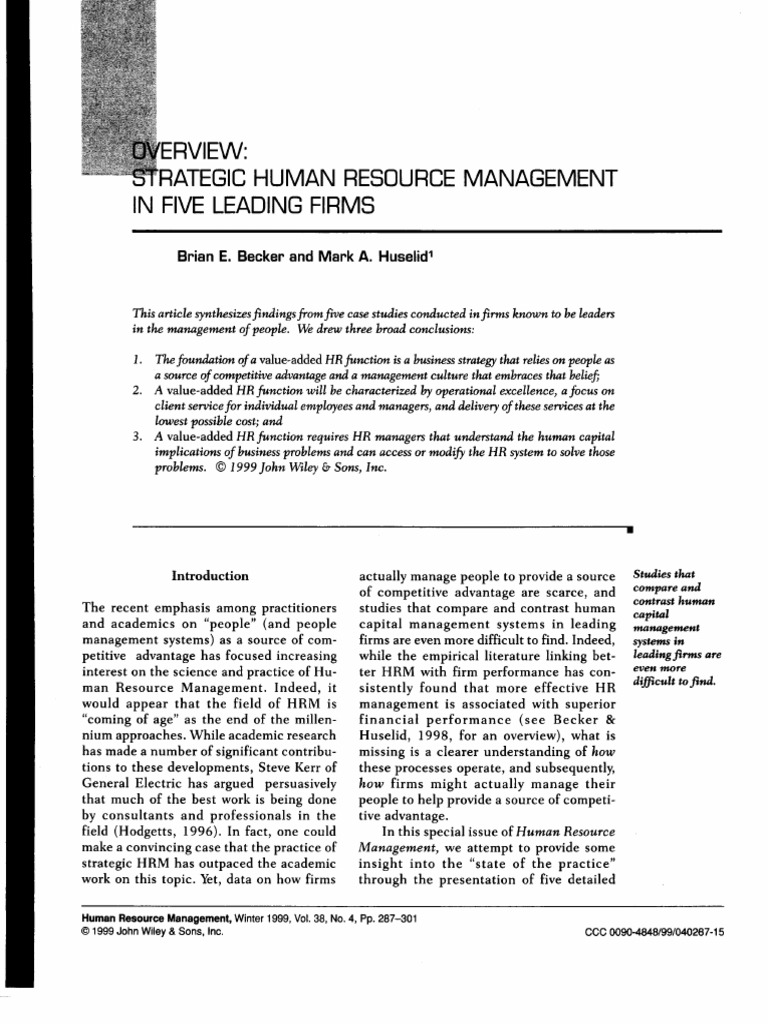 Overview Strategic Human Resource Management in Five Leading Firms ...