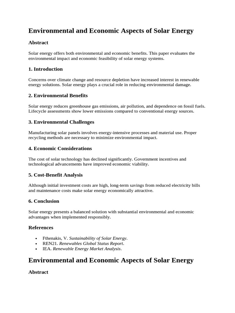 Environmental and Economic Aspects of Solar Energy | PDF | Renewable ...