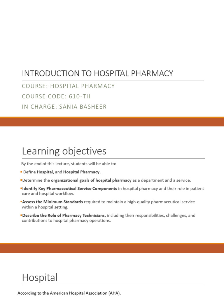 Introduction to Hospital Pharmacy Basics | PDF | Pharmacy | Medical ...