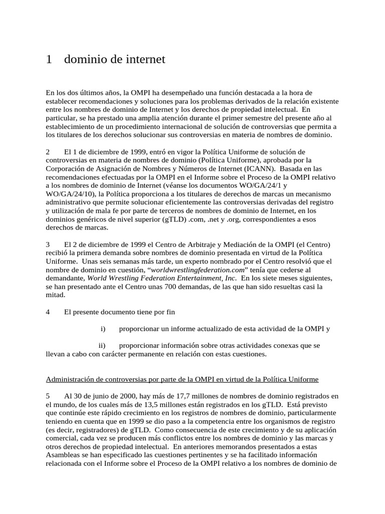 Solución de Controversias de Dominios OMPI | PDF | Nombre de dominio ...