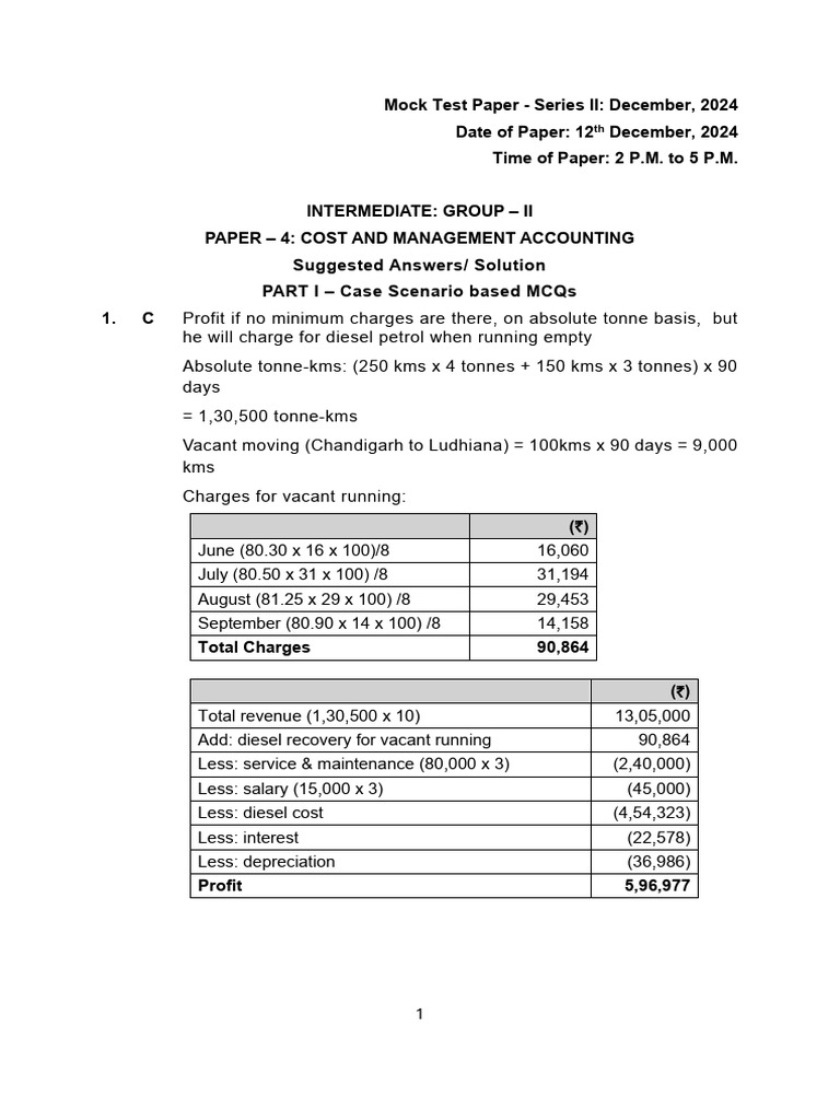 Paper-4 Cost & Management Accounting - Answer | PDF | Cost | Business ...