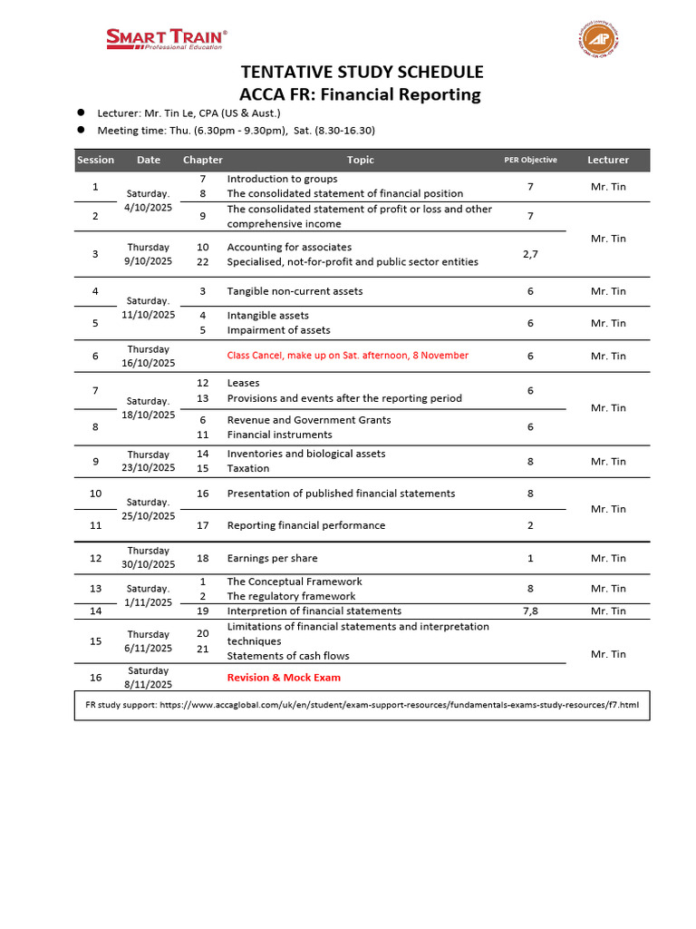 FR 041025 Study Schedule | PDF | Financial Accounting | Business