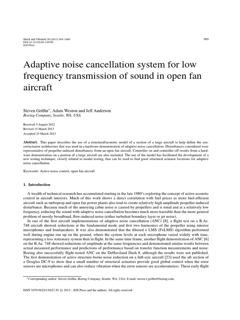 Adaptive Noise Cancellation in Aircraft | PDF | Loudspeaker | Microphone