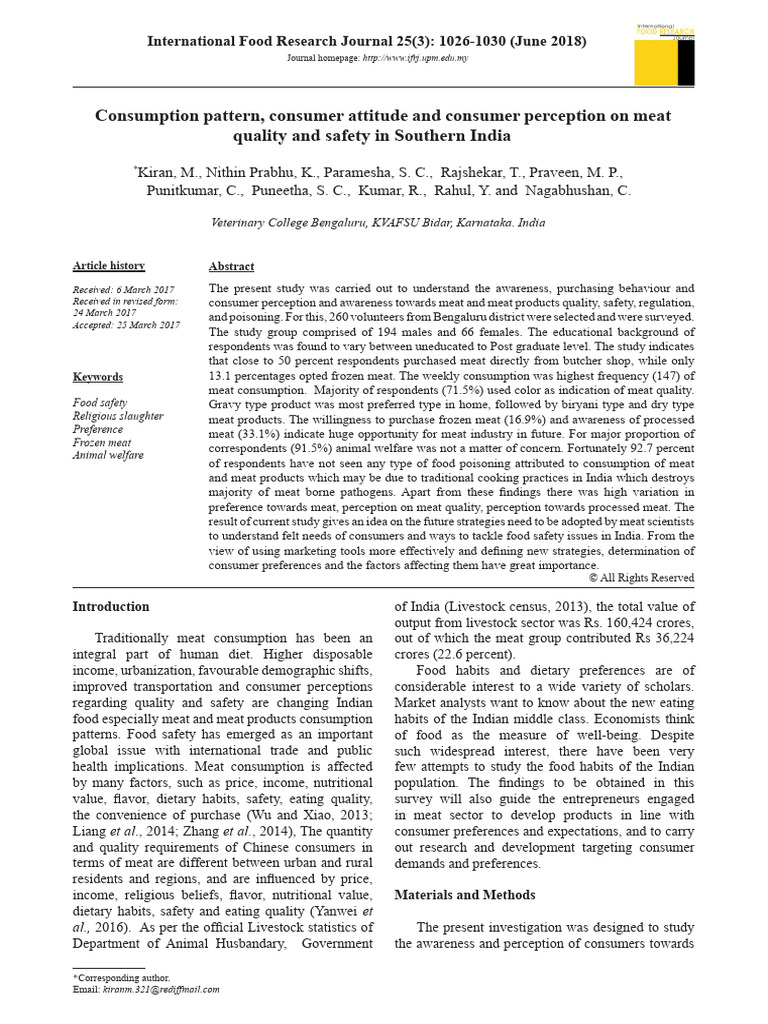Meat Quality Perception in Southern India | PDF | Meat | Consumer Behaviour