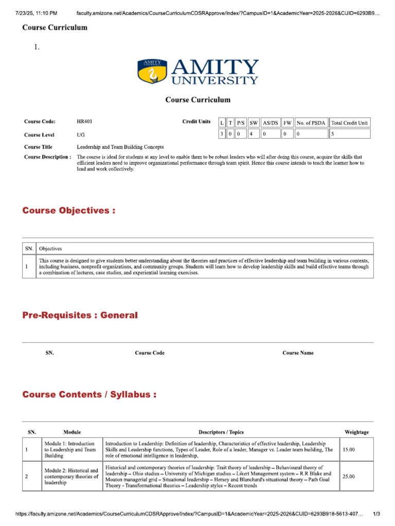 Leadership Syllabus | PDF