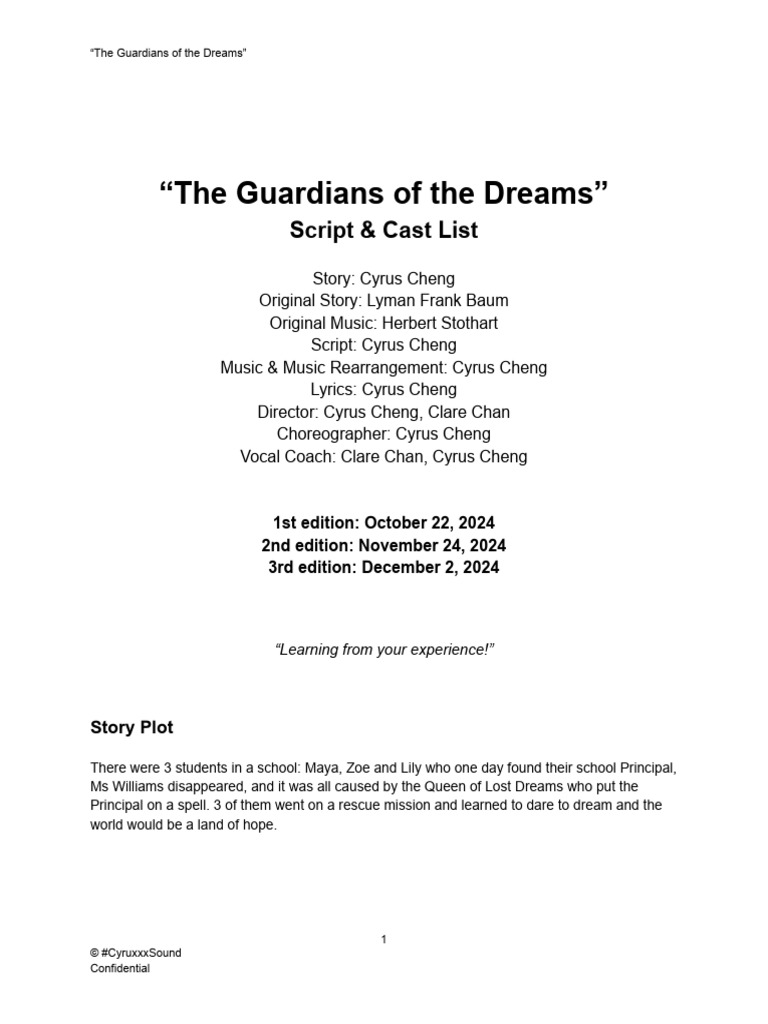 31oct - The Guardians of The Dreams (Script) - 12 - 2 - 24 Edition | PDF