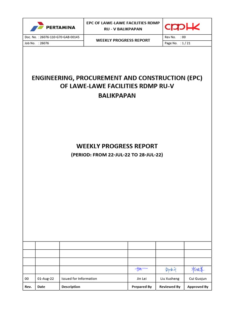 110 G70 GAB 00145 Weekly Progress Report | PDF | Welding | Construction