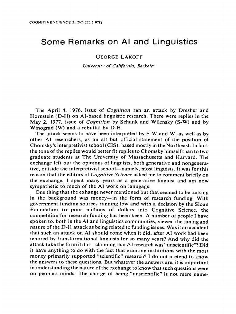 AI and Linguistics: Funding and Research | PDF | Semantics | Linguistics
