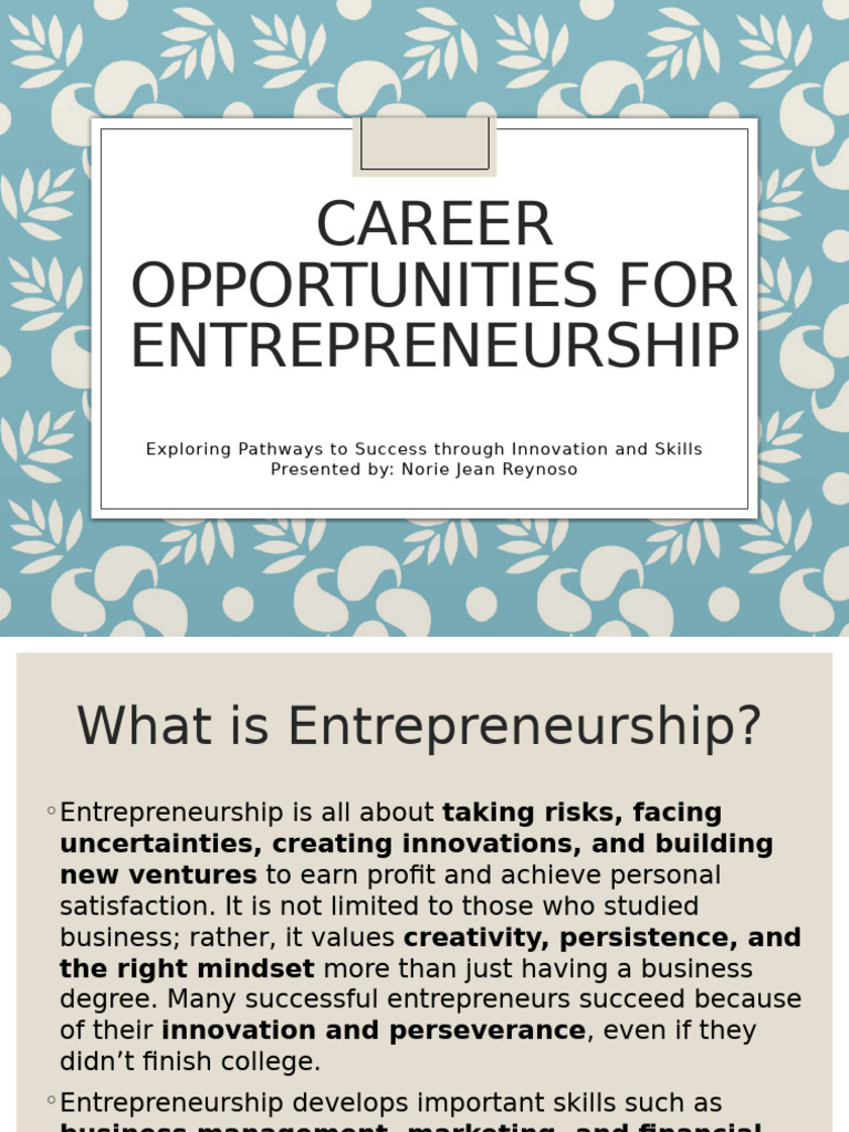Entrepreneurship Career Pathways Guide | PDF | Entrepreneurship | Economies