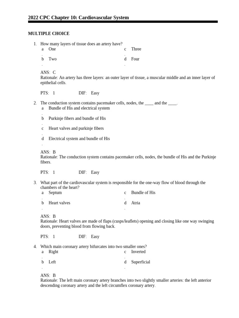 Cardiovascular System MCQs and Coding | PDF | Coronary Artery Bypass ...