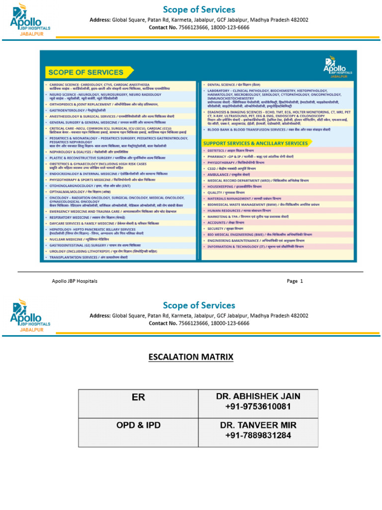 Scope of Services & Escalation Matrix | PDF
