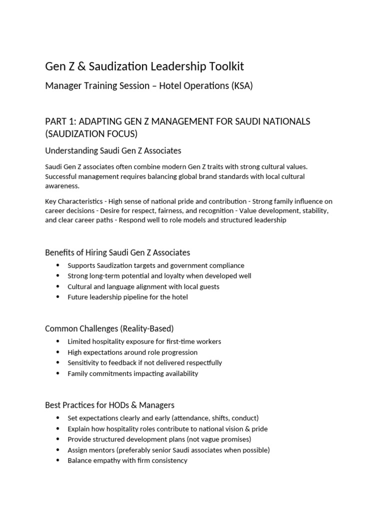 Managing Saudi Gen Z in Hospitality | PDF | Leadership | Employee Retention