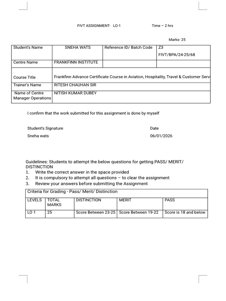 FIVT Assignment: Aviation Course Tasks | PDF