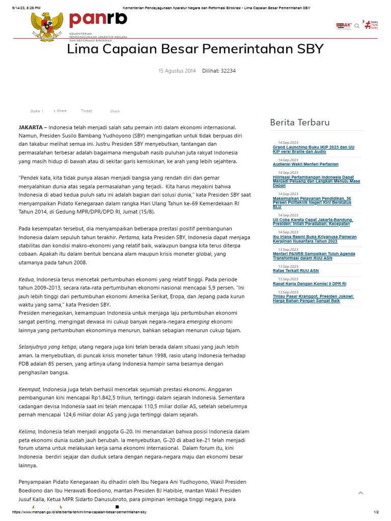 Lima Capaian Utama Pemerintahan SBY | PDF