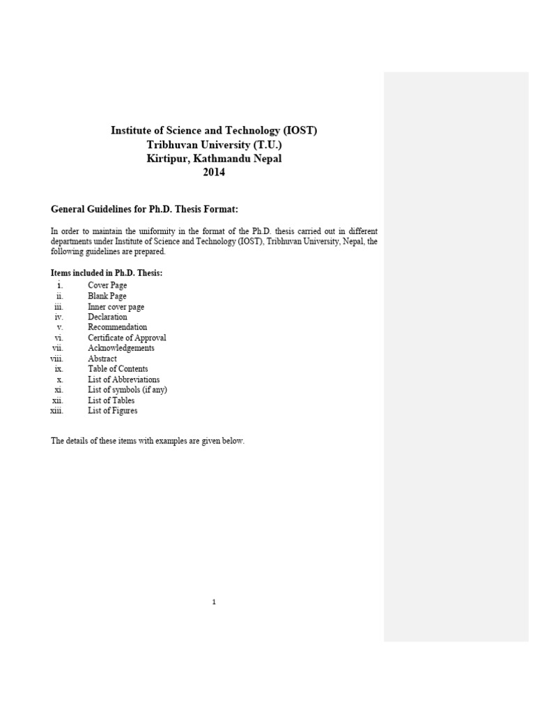 Ph.D. Thesis Format Guidelines for IOST | PDF | Typefaces | Thesis