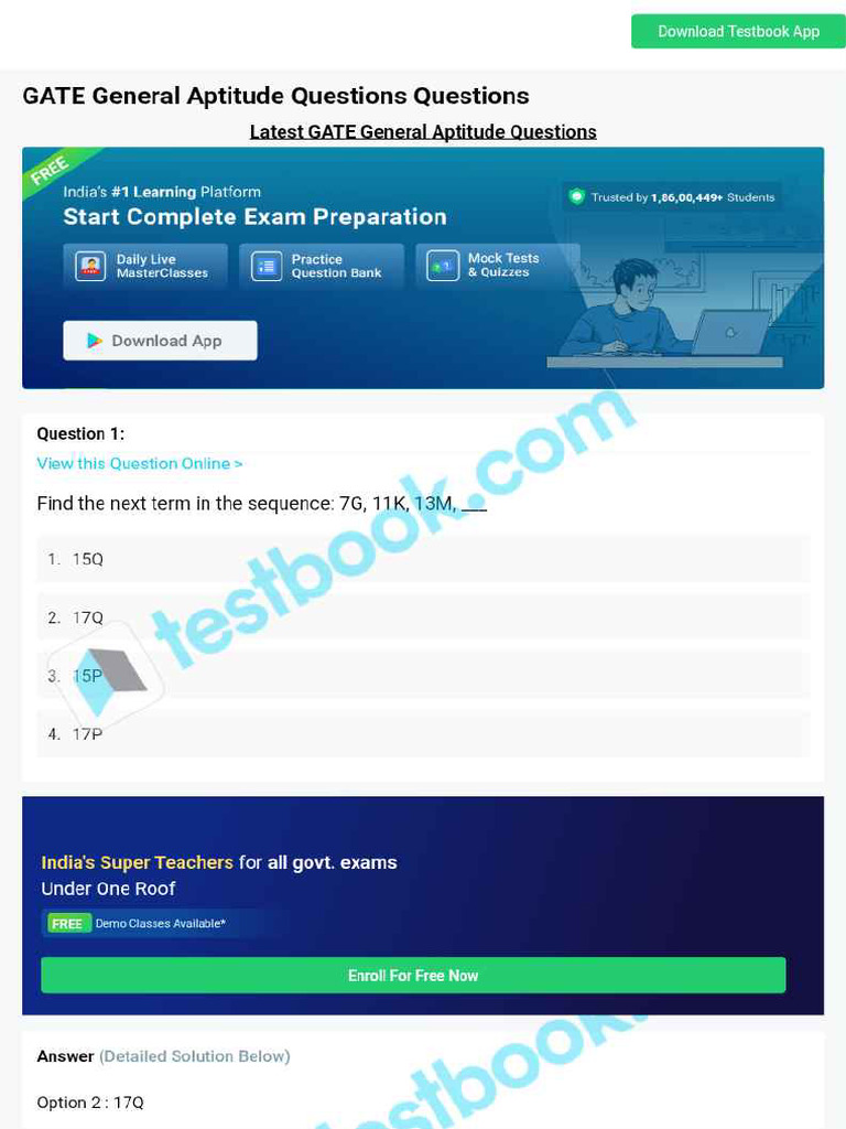 Gate General Aptitude Questions 638de06d243f3a689e01923e | PDF
